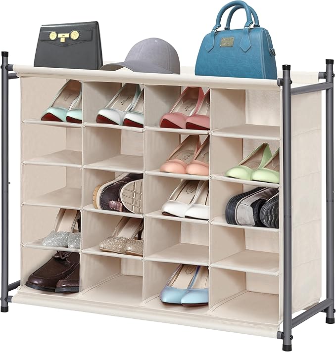 STORAGE MANIAC Stackable Shoe Cubby Organizer, Free Standing Shoe Cube Rack for Entryway, Bedroom, Apartment, Closet, 20-Cube