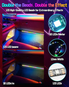 Interior LED Lights for Car, Flexible LED Strip with App and Remote Control, USB-A/C RGB Lights with DIY Mode and Music Mode, 72 LEDs