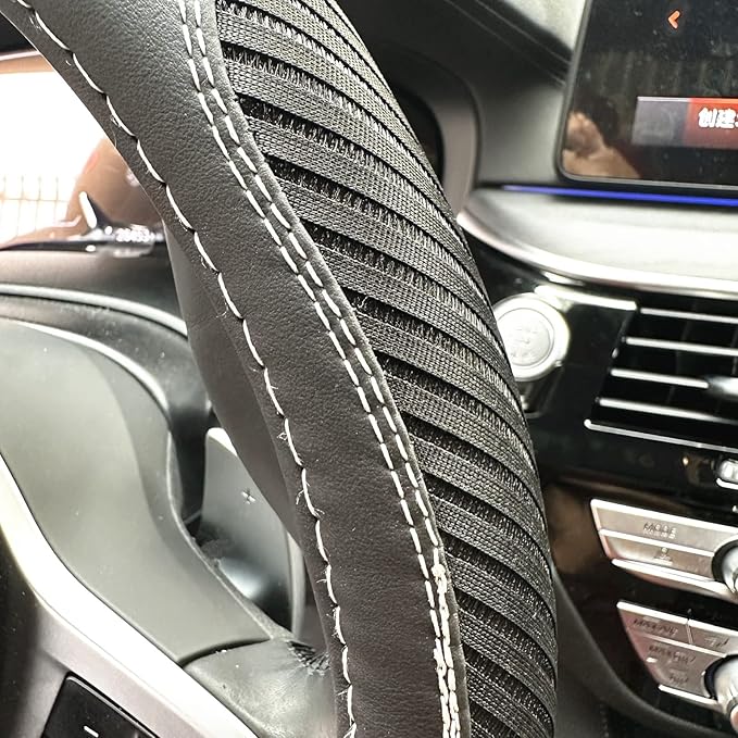 Moyishi Top Leather Steering Wheel Cover Universal Fit Soft Breathable Steering Wheel Wrap (Black1)