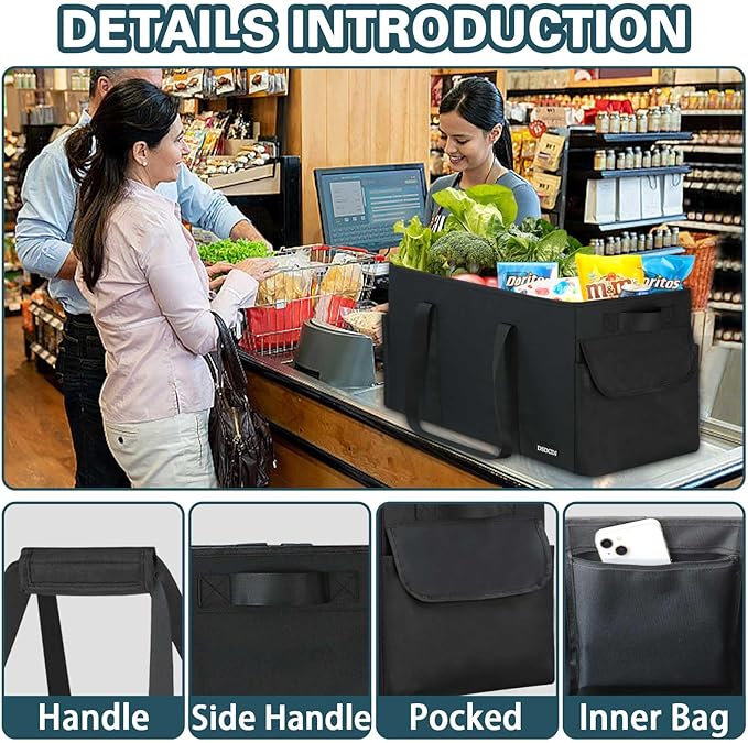 Sturdy Extra Large Utility Tote Bag with Hard Bottom & Sides, Heavy Duty Grocery Tote Bag, Thirty One Utility Tote with Handles for Shopping, Beach, Picnics, Camping, Car (22.5"x11"x12")
