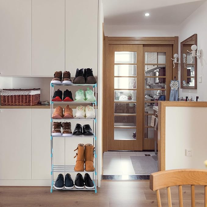 4-Tier Stackable Small Shoe Rack, Lightweight Shoe Shelf Storage Organizer for Entryway, Hallway and Closet (Blue)