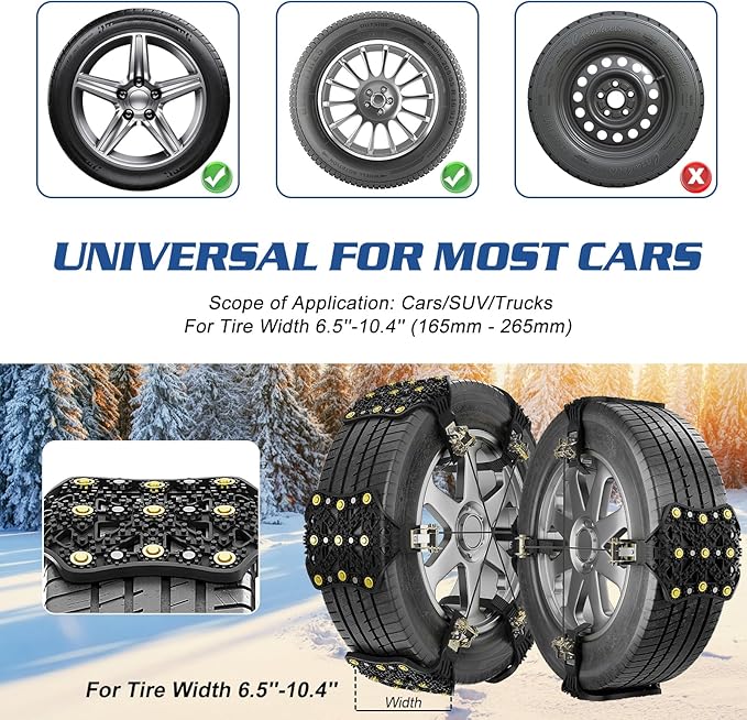 LILYPELLE Upgraded Snow Chains 10 Pack, Tire Chains for Cars/SUVs/Pickup Trucks, Emergency Anti Slip Tire Traction Chains for