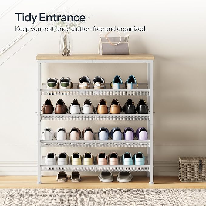 HOOBRO Shoe Rack for Entryway, 5-Tier Shoe Organizer with Adjustable Mesh Shelves, 12-16 Pairs of Shoes, Spacious Floor Mount