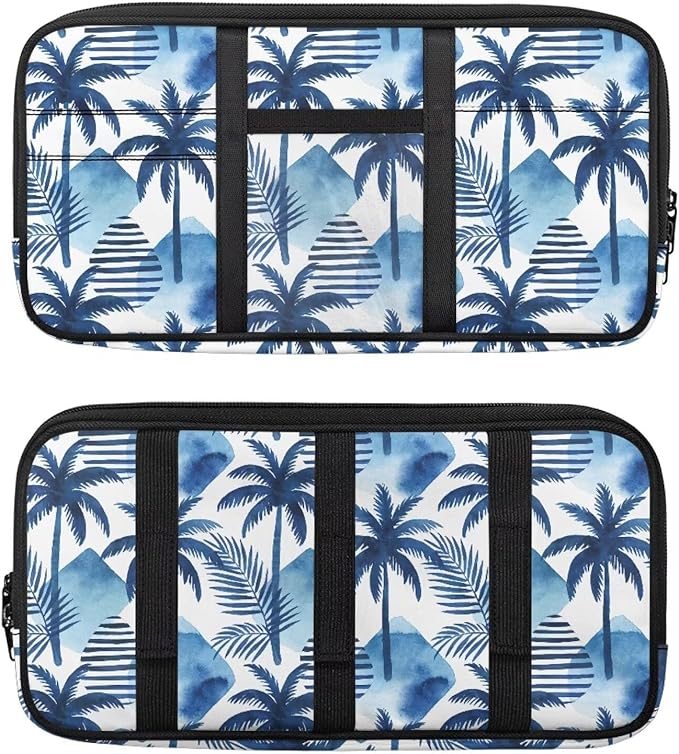 Sun Visor Organizer for Trucks,Blue Coconut Tree Car Essentials Tool Pack with Zipper Pockets Tactical Panel Adjustable Straps Auto Visor Storage Pouch