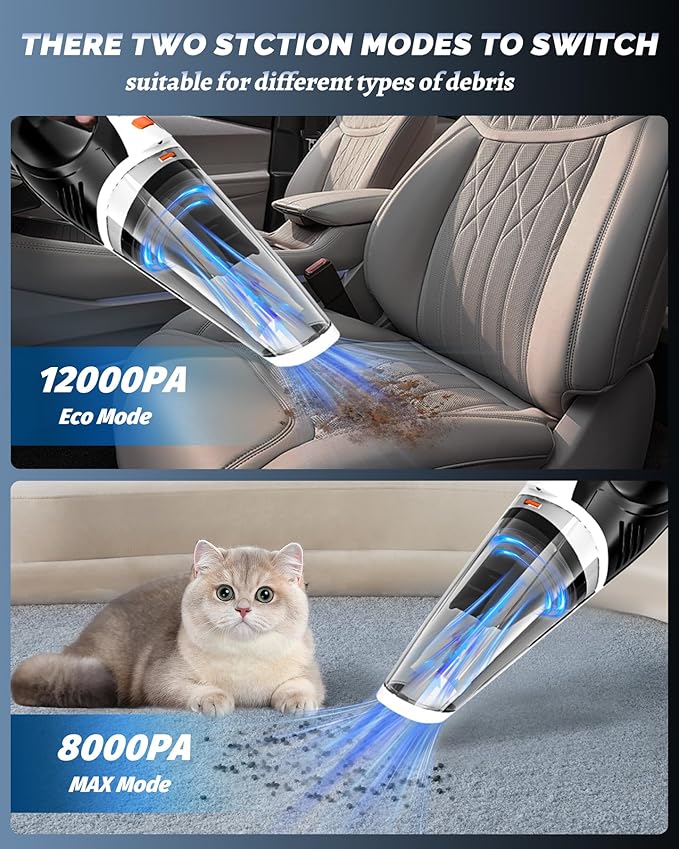 BRL Handheld Vacuum Cordless, Brushless Car Vacuum Cleaner with 12000PA Powerful Suction, 2 Suction Modes Mini Hand Vacuum, D