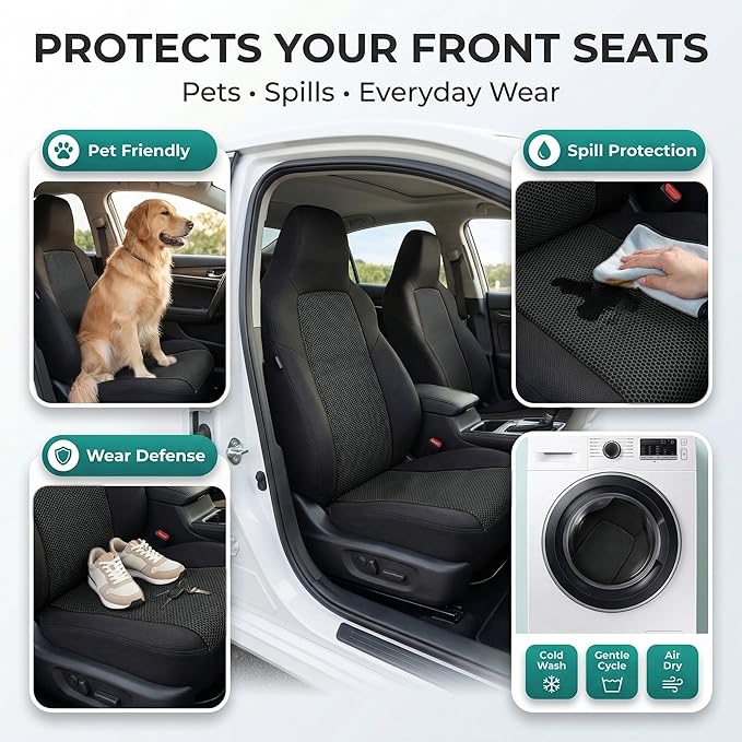 FH Group Car Seat Covers High Back Classic Cloth Front Pair Set with Gift, Easy to Install - Universal Fit for Cars, Trucks &