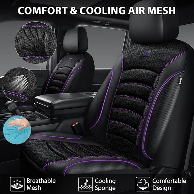 CAR PASS Comfortable 3D Foam Mesh Leather Car Seat Covers Front, Air Cool Mesh Breathable Front Seat Covers for Car, Universa