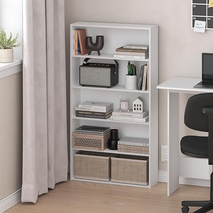 Furinno Basic Book Shelf, 5-Tier Bookshelf, Storage Organizer Bookcase with Open Shelf, 7 x 24 x 44, for Living Room, Bedroom