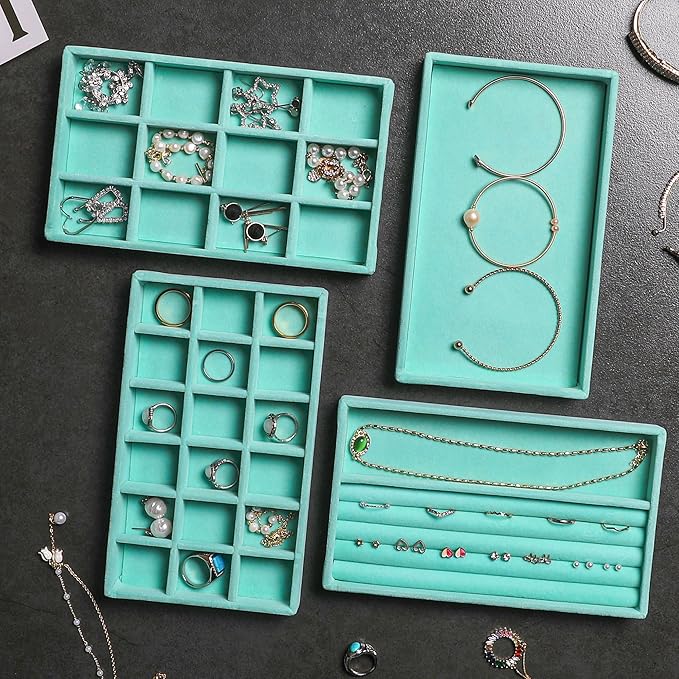 Frebeauty Jewelry Organizer Tray,Stackable Velvet Jewelry Trays,Drawer Inserts Earring Organizer For Women Jewelry Storage Di
