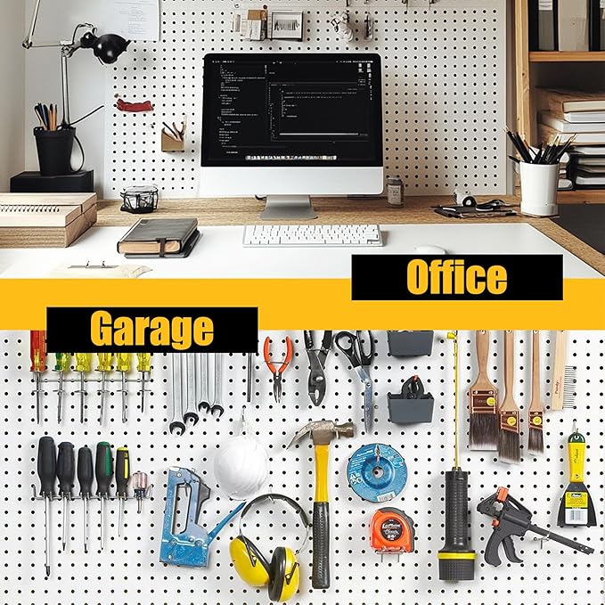 Spampur Peg Board, 6 Pack Metal Pegboard Panels White Pegboards Wall Organizer with 50 Hooks, Heavy Duty Peg Board for Walls 