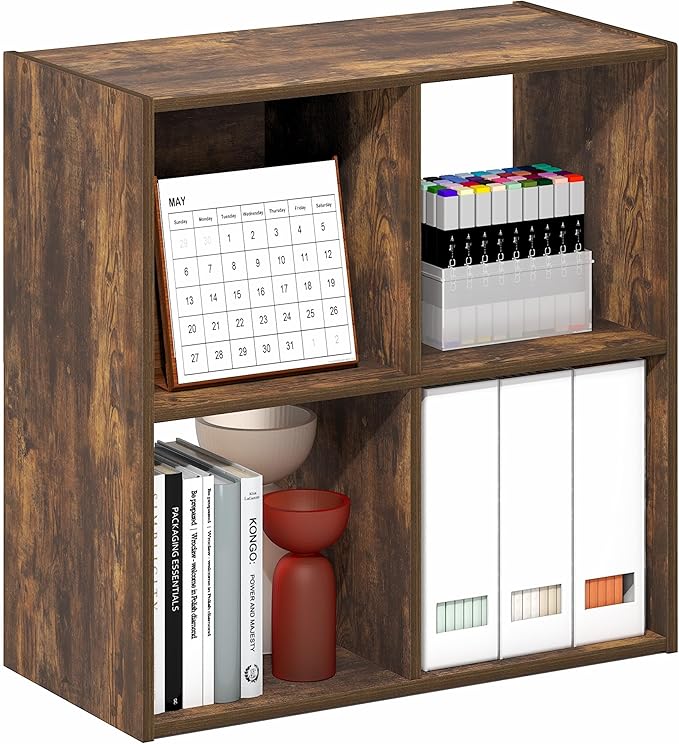 Furinno PELLI Book Shelf, 4 Cube Bookshelf with Open Back & Closed Back Cubes, 2 x 2 Storage Organizer Cabinet, 11.6 x 24.2 x