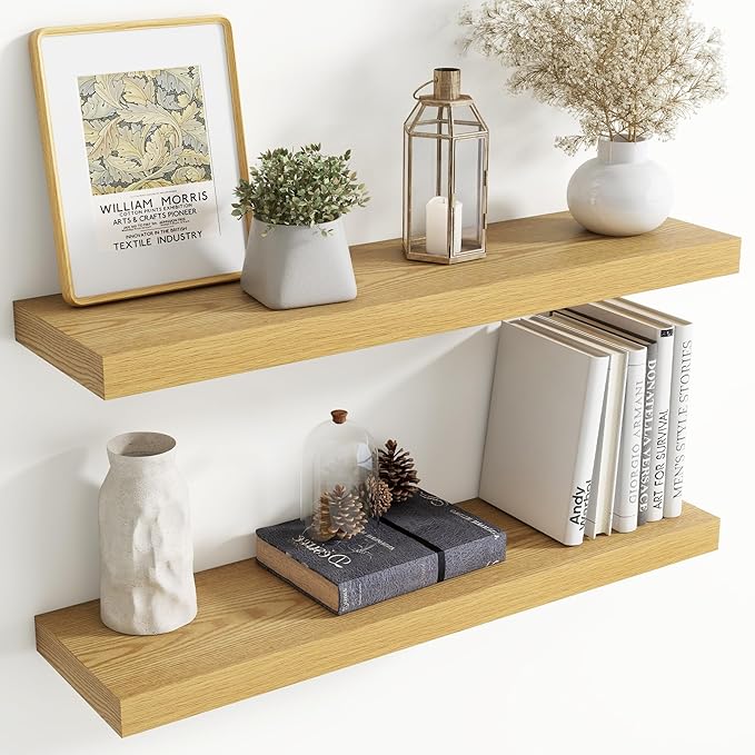 36 Inch Floating Shelves for Wall, 8 Inch Deep Floating Shelf for Storage & Display, Rustic Wall Mounted Shelf with Invisible