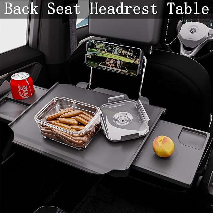 2 in 1 Large Car Steering Wheel Tray/Back Seat Headrest Table with Phone Holder for Eating Food Drink and Writing Work, Car Steering Wheel Desk Laptop Mount - Gifts for Truck Drivers