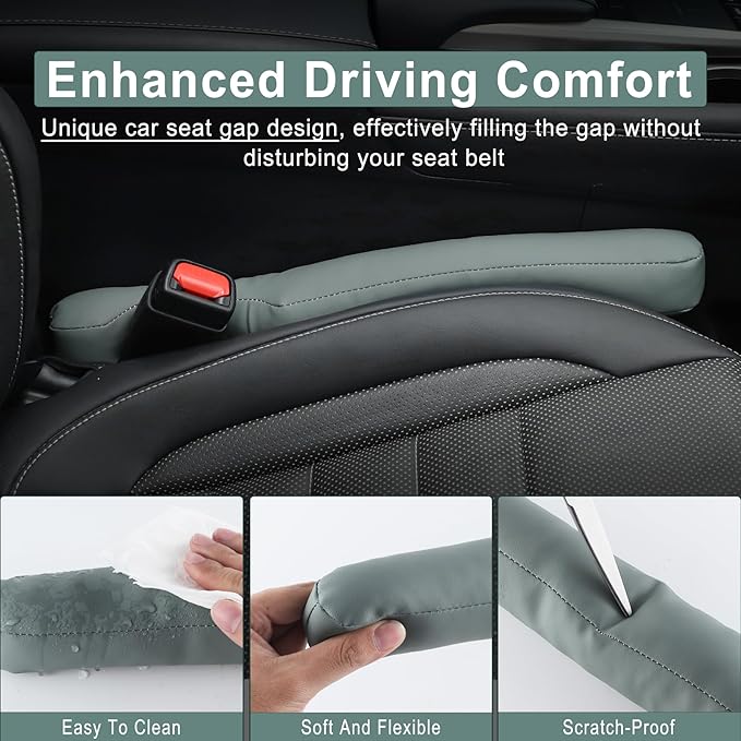 UREHEPO 2 pcs Leather Car Seat Gap Filler Organizer, Interior Car Accessories to Stop Things from Dropping for Car SUV Truck Camper, Fill The Gap Between Seat and Console - Cinerous