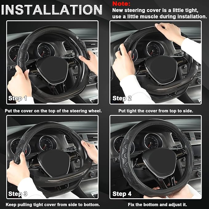 GIANT PANDA Steering Wheel Cover for Nissan Altima Rogue - Car Steering Wheel Cover for Nissan D Shape(Black-D-Shaped)