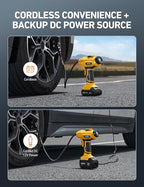 AstroAI Cordless Tire Inflator Air Compressor 20V Rechargeable Battery Powered 160PSI Portable Air Pump with 12V Car Power Adapter Digital Pressure Gauge for Cars Motorcycles JY16P160-18（C2）Yellow