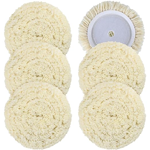 6 PCS Wool Buffing Polishing Pads - 7 Inch Natural Wool Cutting Pads with Hook and Loop Backing Compound & Polishing for Automotive Car Boats Glass Furniture Repair