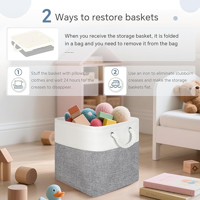 FinishingBo Fabric Cubes Storage Basket, 6 Pack 11x11 in with Handles Cube Storage Bins, for Shelves, Home, Office Organizers