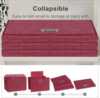 Graciadeco Large 17" 36 Quart Collapsible Stackable Storage Bins with Lids, 3 Packs Bright Red Linen Fabric Closet Boxes with