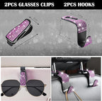 CAR PASS 11 PCS Bling Diamond Car Accessories Set for Women, Sparkly Rhinestone Steering Wheel Cover, Bling Seat Belt Cushion