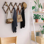 WEBI Accordion Wall Hanger,Expandable Wooden Coat Rack,Accordion Hat Rack for Wall for Hats,Caps,16 Peg Hooks,Brown,2 Packs