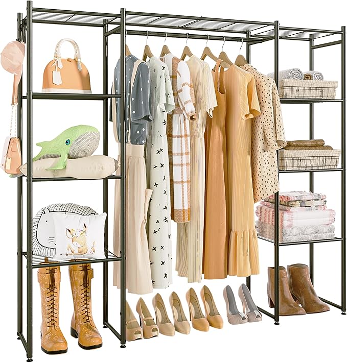 Neprock Portable Closet Wardrobe, Metal Clothing Rack with 8 Shelves & 1 Hang Rod, Free Standing Closet Rack for Hanging Clot