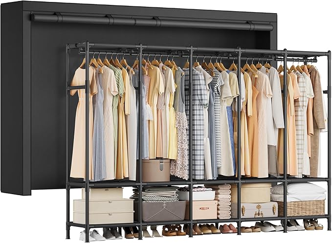 SONGMICS Wardrobe Closet, 83.5 Inch Large Capacity Portable Closet, Clothing Rack, 25 mm Dia,Thick Steel Tubes, Clothes Organ