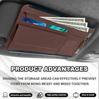Car Sun Visor Storage Bag, Soft Leather Surface Organizer, Scratch-Resistant Auto Sunshade Organizer Bag, Can Store ID Card, Eyeglasses, Pen, Driving License etc (Brown)