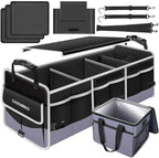 Car Trunk Organizer with Portable Leak Proof Cooler Bag, 3 Compartments Collapsible Car Organizers and Storage with Foldable C