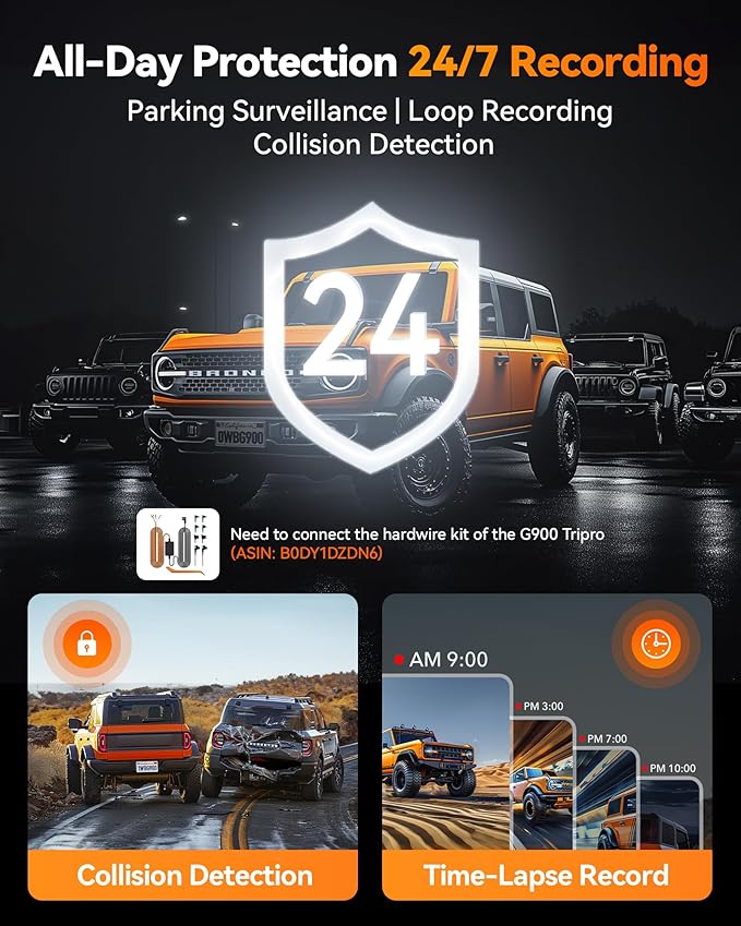 WOLFBOX G900 Tripro Bumper Version 3 Channel 4K Mirror Dash Cam, 8MP STARVIS 2 IMX678 Night Vision, 4K+2.5K+1080P Front and R