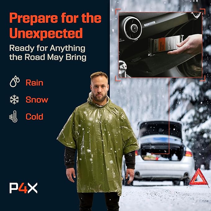 PREPARED4X Emergency Mylar Poncho – Survival Rain Poncho with Hood – Lightweight, Compact, Reusable Emergency Blanket Poncho 