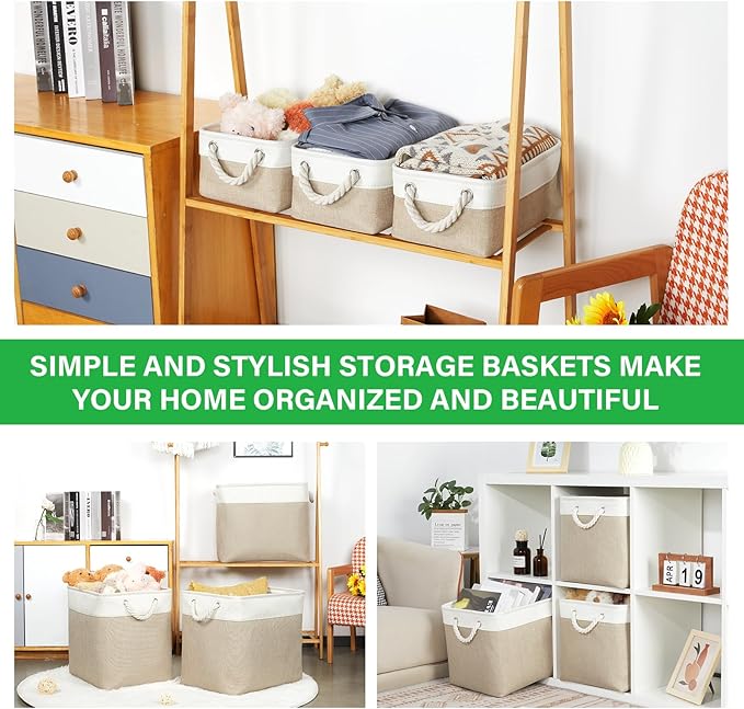 Bidtakay Small Baskets Fabric Storage Baskets for Organizing 3-Pack 12x8x5 Inch Collapsible Storage Bins for Shelves Canvas B