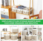 Bidtakay Small Baskets Fabric Storage Baskets for Organizing 3-Pack 12x8x5 Inch Collapsible Storage Bins for Shelves Canvas B