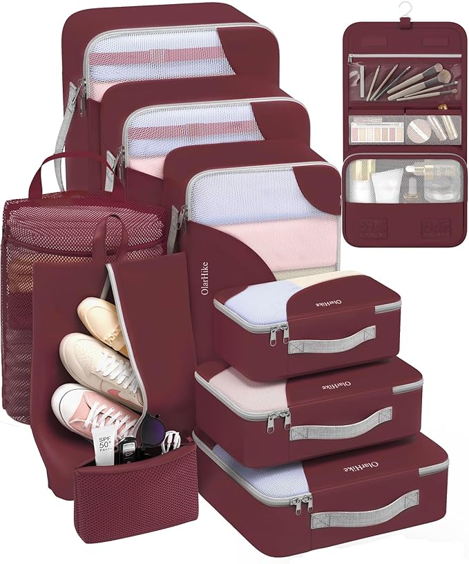 10 Set Packing Cubes for Travel, Gifts for Women Mom,Anti-Tearing Suitcase Organizer for Luggage with Shoe & Hanging Toiletry