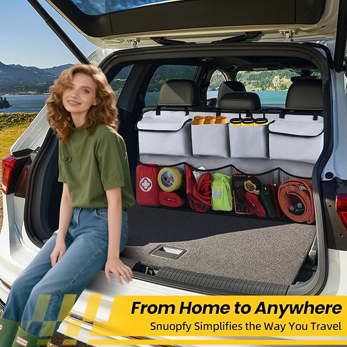 Car Backseat Hanging Trunk Organizer Extra-Long, 30% More Storage, 8 Large Pockets Car Storage Bag for SUV, Truck, Van - Super Capacity SUV