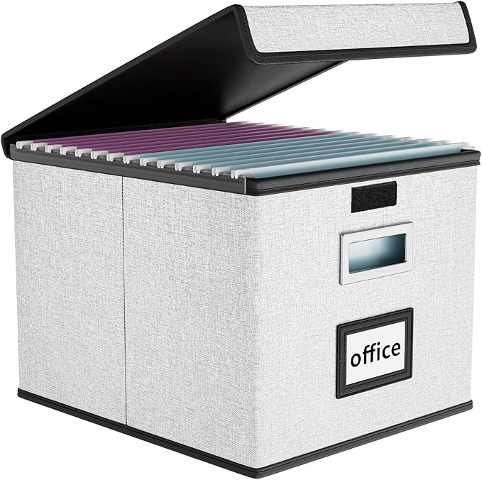 Huolewa File Organizer Box with Lid, Collapsible File Folder Organizer for Office Document Storage, Filing Box with Plastic S