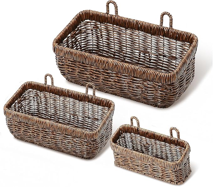 AceList Wall Hanging Basket, Boho Style Hand-Woven Hanging Storage Baskets - Set of 3, Ideal for Boho Room Decor, Kitchen, Ga