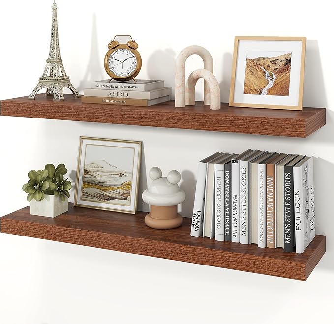 Floating Shelves for Wall, 9.3" Deep Wall Mounted Wood Shelves for Bathroom, Bedroom, Living Room, Kitchen, Hanging Shelf for