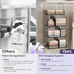 SWTYMIKI Hanging Closet Organizer Storage - 4 Tier Metal Stackable Hanging Closet Shelves with Dividers and S Hooks, Foldable