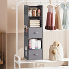 YOUDENOVA Hanging Closet Organizer, 5 Tier Hanging Closet Shelves with 6 Side Pockets and 2 Drawers, Grey