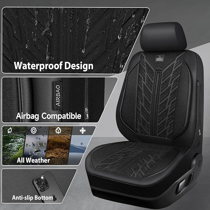 CAR PASS Leather Oxford Car Seat Covers Full Set,Heavy Duty Car Seat Covers Waterproof,Universal Fit for Trucks SUV Sedan Mos