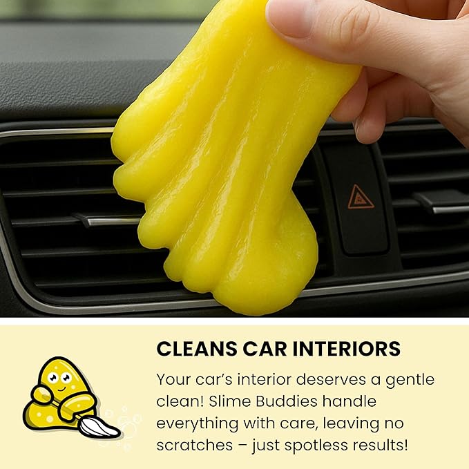 Slime Buddies Car Cleaning Gel Putty - 12 Pack Lemon Scented Interior Detailing Tool for Cup Holder, Air Vent & Keyboard - Re