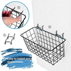G.CORE 2 Pack Pegboard Baskets, Black Metal Shelves Hooks to 1/8" and 1/4" Hole Peg Boards, Peg Board Baskets Bins Set - Tool