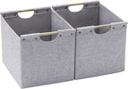 HOONEX Large Foldable Storage Bins, Linen Fabric, 2 Pack, with Wooden Carry Handles and Sturdy Heavy Cardboard, for Home, Off