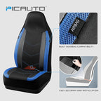 PIC AUTO Car Seat Covers - High Back Front Seat Covers, Sports Carbon Fiber Mesh Design, Universal Fit, Airbag Compatible (Bl
