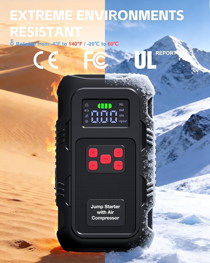 5000A Jump Starter with Air Compressor, Portable Car Battery Jump Starter with 150 PSI Tire Inflator for Up to 10.0L Gas
