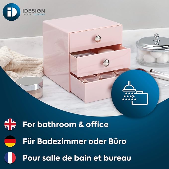 iDesign Plastic 3-Drawer Jewelry Box, Compact Storage Organization Drawers Set for Cosmetics, Dental Supplies, Hair Care, Bat