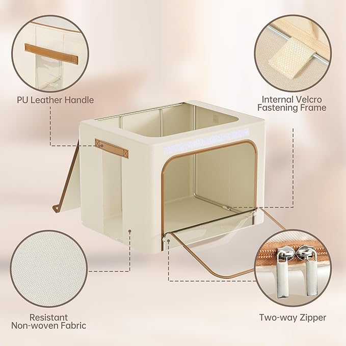 Yecaye Clothes Storage Bins with Metal Frame, Foldable Clothing Storage Bin with Lid, Stackable Oxford Fabric Organizer Box W