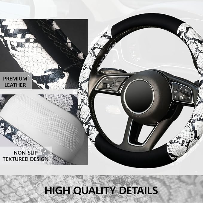 ZHOL Snake Skin Steering Wheel Cover, Universal 14.5-15 inch Breathable Microfiber Leather Anti-Slip Car Steering Wheel Prote