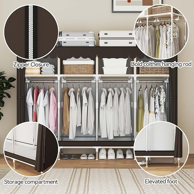Portable Wardrobe Closet Durable and Easy to Assemble Heavy Duty Clothes Rack with Non-Woven Cover Fabric Best for Bedroom an